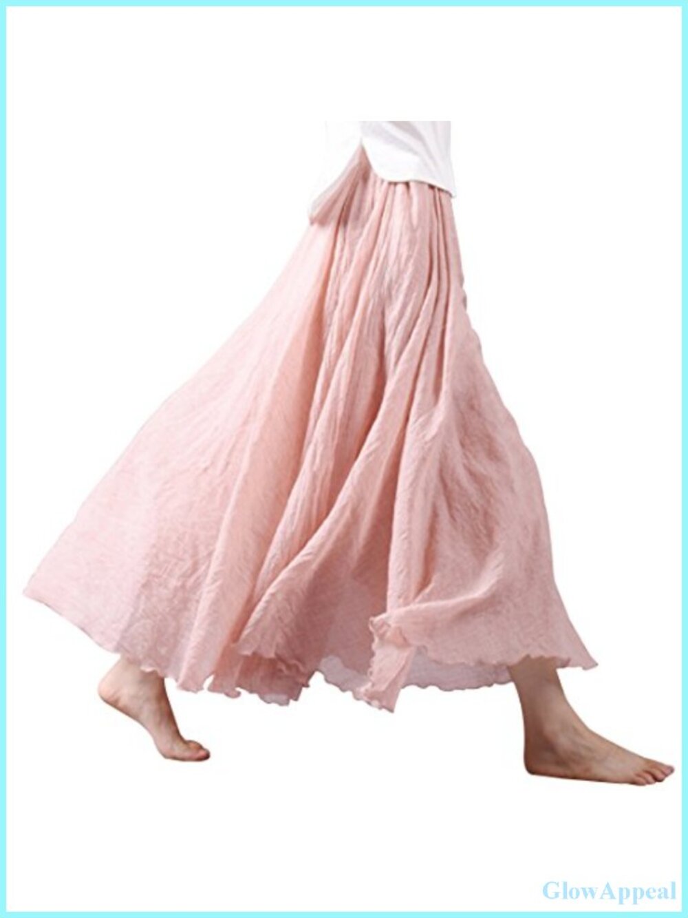 Boho Cotton Linen Double Layer Elastic Waist Long Maxi Skirt